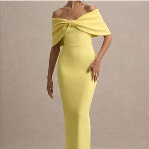 Cornelia Lemon Strapless Maxi Dress With Oversized Bow Yellow Off Shoulder